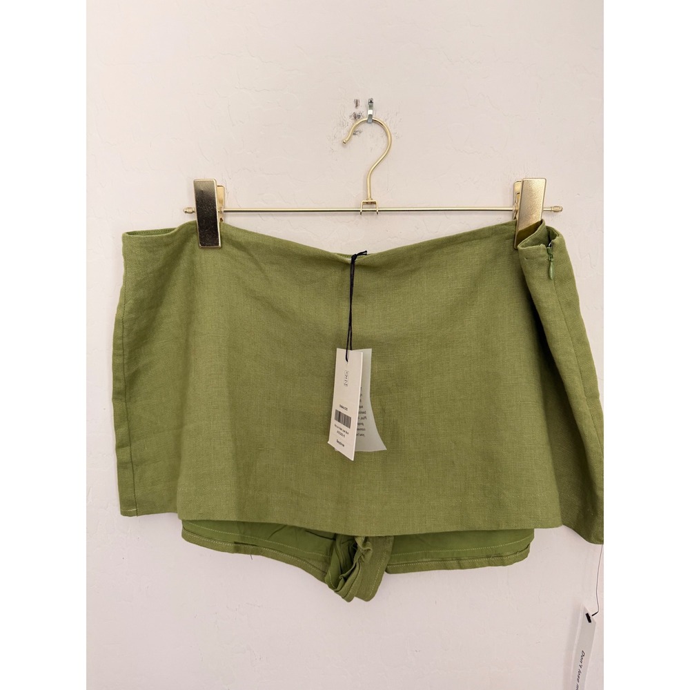 Reformation Mia Low Waist 100% Linen Minimalist Skort Avocado Green Size 10 NWT